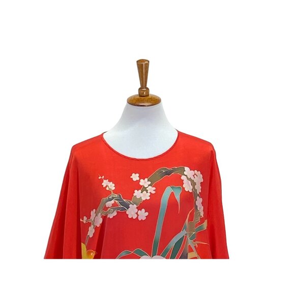 Silk Floral Kimono Red One Size Vintage - Picture 4 of 11